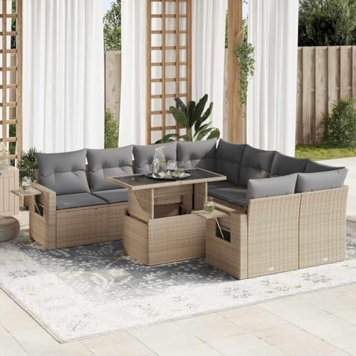 Qnhdfrt Garten Sofa Set 9 teilig PE Rattan Lounge Möbelgruppe mit Stauraum und verstellbarem Tisch Beige Grau für Terrasse Balkon Garten Qnhdfrt Garten Sofa Set 9 teilig PE Rattan Lounge Möbelgruppe mit Stauraum und verstellbarem Tisch Beige Grau für Terrasse Balkon Garten von Qnhdfrt
