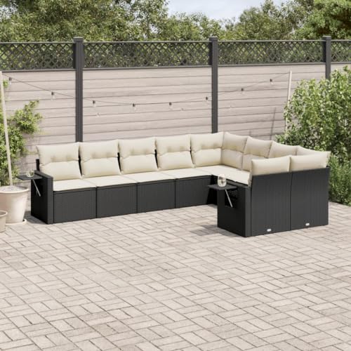 Qnhdfrt Garten Sofa Set 9 teilig Schwarz PE Rattan Lounge Möbel mit Kissen Stauraum und Klapptisch für Terrasse Balkon Garten von Qnhdfrt
