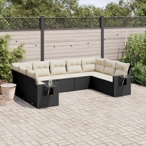 Qnhdfrt Garten Sofa Set 9 teilig Schwarz PE Rattan mit Cremeweißen Kissen Stauraum und Beistelltisch für Terrasse Garten und Balkon Qnhdfrt Garten Sofa Set 9 teilig Schwarz PE Rattan mit Cremeweißen Kissen Stauraum und Beistelltisch für Terrasse Garten und Balkon von Qnhdfrt