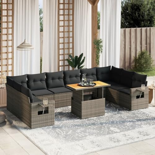 Qnhdfrt Garten Sofa Set Grau 11 teilig PE Rattan Lounge Möbel mit Kissen und Klapptisch für Terrasse Balkon Garten Qnhdfrt Garten Sofa Set Grau 11 teilig PE Rattan Lounge Möbel mit Kissen und Klapptisch für Terrasse Balkon Garten von Qnhdfrt