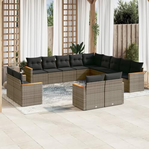 Qnhdfrt Garten Sofa Set Grau 13 teilig PE Rattan Lounge Möbel mit Stauraum und Kissen für Terrasse Garten Balkon von Qnhdfrt