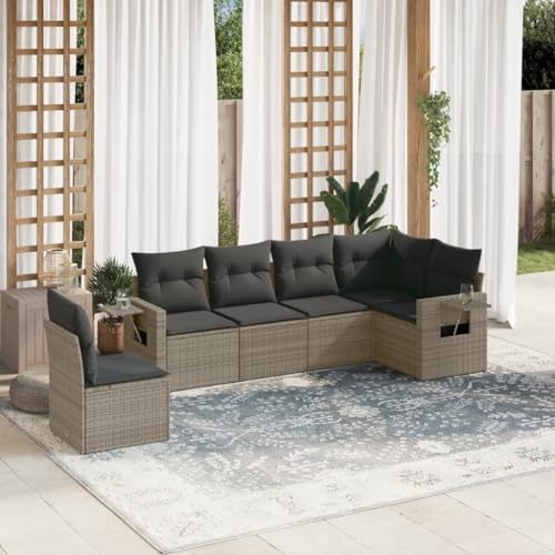 Qnhdfrt Garten Sofa Set Grau 6 teilig PE Rattan Lounge Möbel mit Stauraum und Kissen für Terrasse Garten und Balkon von Qnhdfrt