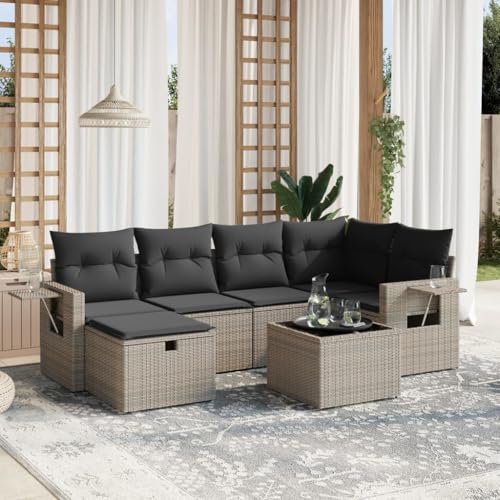 Qnhdfrt Garten Sofa Set Grau 7 teilig PE Rattan Lounge Möbel mit Glas Tisch und Kissen Modulares Design für Terrasse Balkon Garten Qnhdfrt Garten Sofa Set Grau 7 teilig PE Rattan Lounge Möbel mit Glas Tisch und Kissen Modulares Design für Terrasse Balkon Garten von Qnhdfrt