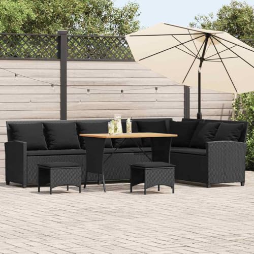 Qnhdfrt Garten Sofa Set L Form Poly Rattan Schwarz Lounge Möbel Set mit Tisch und Hocker Wetterfest für Terrasse Garten Balkon von Qnhdfrt