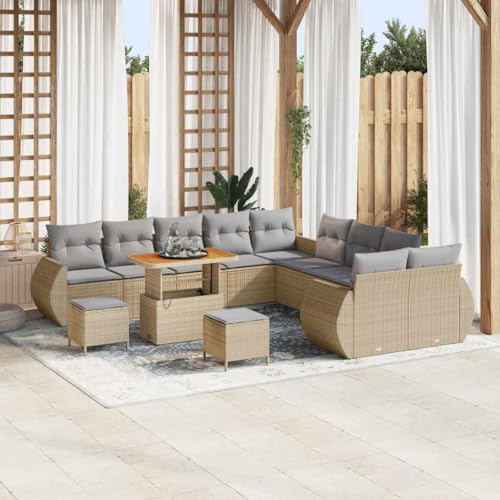 Qnhdfrt Garten Sofa Set Outdoor 13-teilig mit beigen Kissen und Poly Rattan Geflecht, wetterfestes Gartenmöbel Set für Terrasse und Balkon von Qnhdfrt