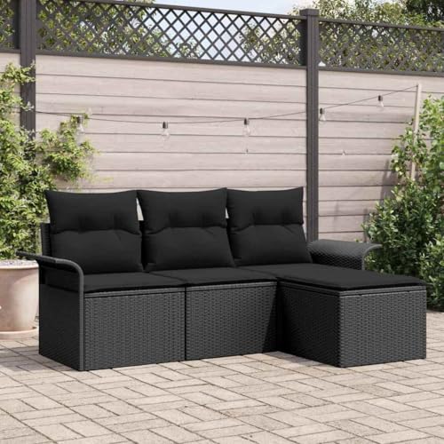 Qnhdfrt Garten Sofa Set Outdoor 4-teilig Schwarz Poly-Rattan mit Kissen Modernes Design für Garten Terrasse und Balkon Qnhdfrt Garten Sofa Set Outdoor 4-teilig Schwarz Poly-Rattan mit Kissen Modernes Design für Garten Terrasse und Balkon von Qnhdfrt