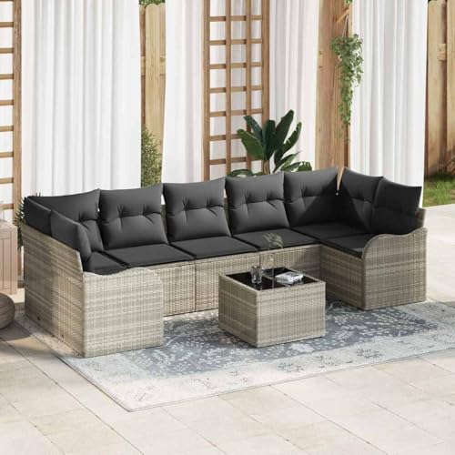 Qnhdfrt Garten Sofa Set Outdoor 4-teilig in Hellgrau aus Poly Rattan mit Kissen, Modulares Design für Garten, Balkon und Terrasse, Platz für 6 Personen, UV-beständig und langlebig von Qnhdfrt