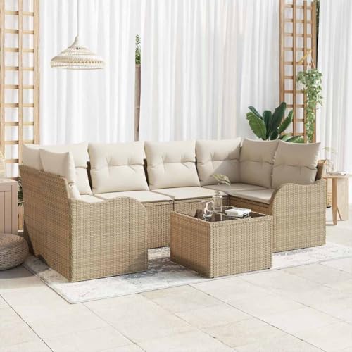 Qnhdfrt Garten Sofa Set Outdoor 5-teilig Beige Poly Rattan Modernes Design Wetterfest mit Kissen für Garten Terrasse Balkon von Qnhdfrt
