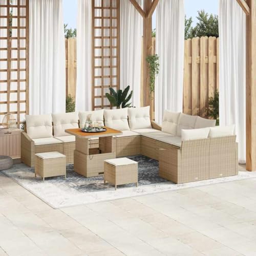 Qnhdfrt Garten Sofa Set Outdoor 5-teilig Beige Poly Rattan mit Akazienholz Modernes Design Wetterfest für Garten, Balkon und Terrasse von Qnhdfrt