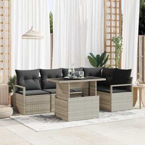 Qnhdfrt Garten Sofa Set Outdoor 5-teilig Hellgrau Modernes L-Form Design mit Wetterfestem Poly Rattan und Bequemen Kissen für Garten, Balkon und Terrasse von Qnhdfrt