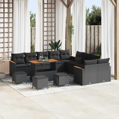 Qnhdfrt Garten Sofa Set Outdoor 5-teilig Schwarz Poly Rattan Modernes Design mit Kissen für Balkon Terrasse und Garten von Qnhdfrt