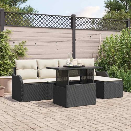 Qnhdfrt Garten-Sofa-Set Outdoor 5-teilig aus Poly-Rattan Schwarz Modulares Design mit Kissen für Garten, Balkon und Wintergarten von Qnhdfrt