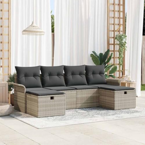 Qnhdfrt Garten Sofa Set Outdoor 6-teilig mit Kissen aus Poly Rattan Beige Modulares Ecksofa für Balkon Terrasse und Garten von Qnhdfrt