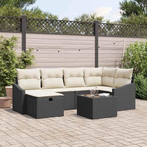 Qnhdfrt Garten Sofa Set Outdoor 7-TLG. Schwarz Poly Rattan mit Kissen Modernes Design Robust und Langlebig für Garten Terrasse Balkon Qnhdfrt Garten Sofa Set Outdoor 7-TLG. Schwarz Poly Rattan mit Kissen Modernes Design Robust und Langlebig für Garten Terrasse Balkon von Qnhdfrt