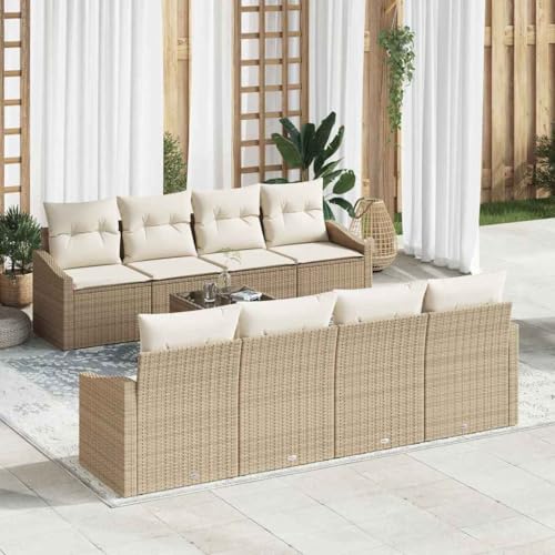 Qnhdfrt Garten Sofa Set Outdoor 7-TLG. aus Poly-Rattan in Beige mit Kissen, Modulares Design für Garten, Terrasse und Balkon, Wetterfest und UV-beständig von Qnhdfrt