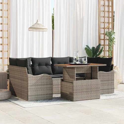 Qnhdfrt Garten Sofa Set Outdoor Lounge Möbel Grau aus Synthetischem Korb mit Kissen und Tisch, Modulares Design für Balkon, Terrasse und Garten von Qnhdfrt
