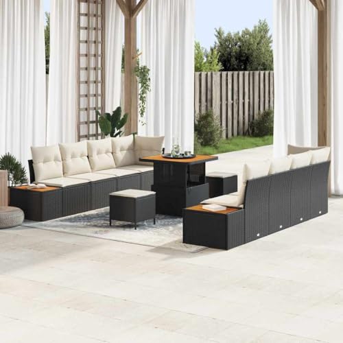 Qnhdfrt Garten Sofa Set Outdoor Lounge Möbel aus synthetischem Poly Rattan Schwarz mit cremeweißen Kissen Modernes Design für Terrasse Balkon und Garten von Qnhdfrt