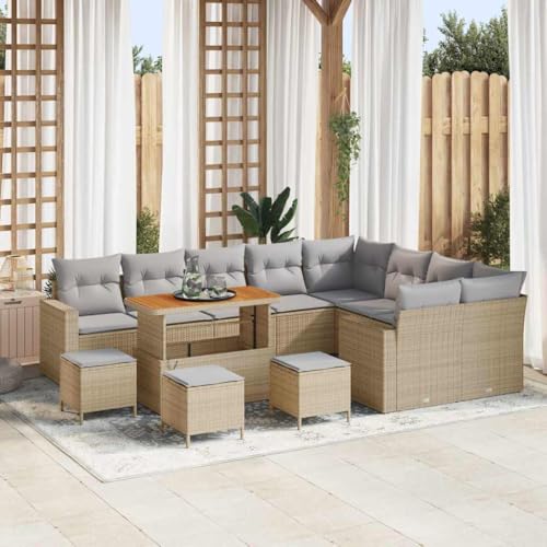Qnhdfrt Garten-Sofa-Set Outdoor Lounge Set Beige Poly-Rattan mit Kissen Modernes Design UV- und Wasserbeständig für Garten, Terrasse und Balkon von Qnhdfrt