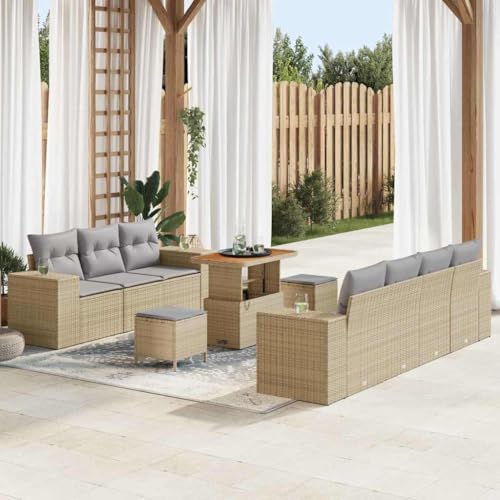 Qnhdfrt Garten Sofa Set Outdoor Lounge Set Beige Poly Rattan mit Kissen Modulares Design für Garten Balkon und Terrasse von Qnhdfrt