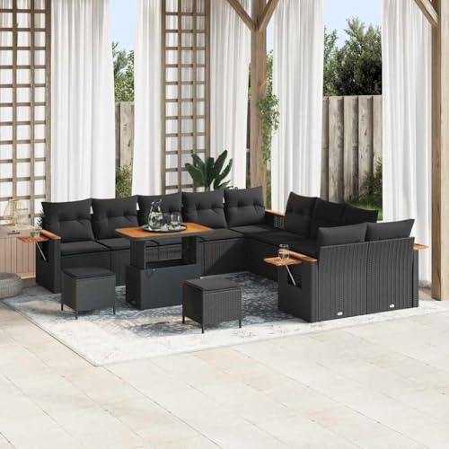 Qnhdfrt Garten-Sofa-Set Outdoor Schwarz Poly-Rattan 13-teiliges Set mit Kissen Modernes Design für Garten, Balkon und Terrasse von Qnhdfrt