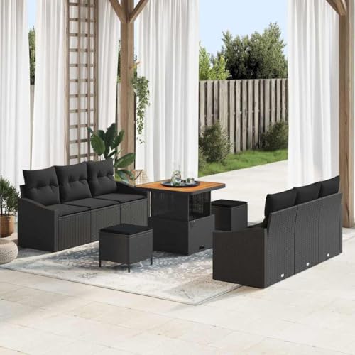 Qnhdfrt Garten-Sofa-Set Outdoor Schwarz Poly-Rattan 9-teilig mit Kissen Modernes Design für Terrasse Balkon und Garten von Qnhdfrt