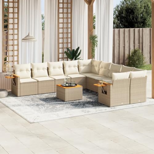 Qnhdfrt Garten Sofa Set Poly Rattan 11 teilig Beige mit Kissen Stauraum und Klapptisch für Garten Terrasse Balkon Qnhdfrt Garten Sofa Set Poly Rattan 11 teilig Beige mit Kissen Stauraum und Klapptisch für Garten Terrasse Balkon von Qnhdfrt
