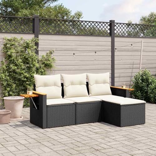 Qnhdfrt Garten Sofa Set Schwarz 4 teilig PE Rattan Lounge Möbel mit Kissen Klapptisch und Modularem Design für Terrasse Balkon Garten Qnhdfrt Garten Sofa Set Schwarz 4 teilig PE Rattan Lounge Möbel mit Kissen Klapptisch und Modularem Design für Terrasse Balkon Garten von Qnhdfrt