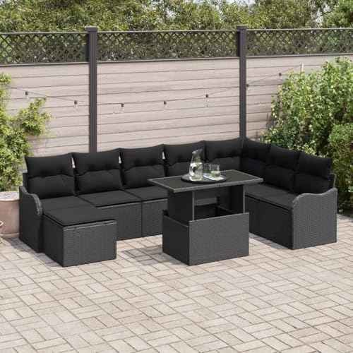 Qnhdfrt Garten Sofa Set Schwarz 5 Sitzer Poly Rattan Modular Outdoor Lounge Möbel Set mit Kissen für Garten Terrasse Balkon von Qnhdfrt