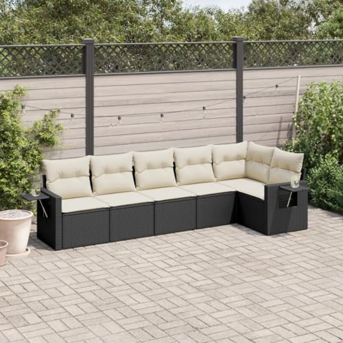 Qnhdfrt Garten Sofa Set Schwarz 6 teilig PE Rattan Lounge Möbel mit Kissen Stauraum und Klapptisch für Terrasse Garten Balkon von Qnhdfrt