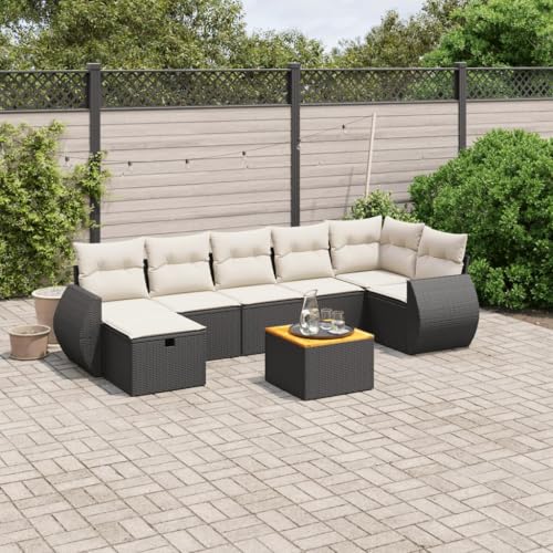Qnhdfrt Garten Sofa Set Schwarz 8 teilig mit Kissen PE Rattan und Akazienholz Tisch Modulares Design für Terrasse Garten und Balkon von Qnhdfrt