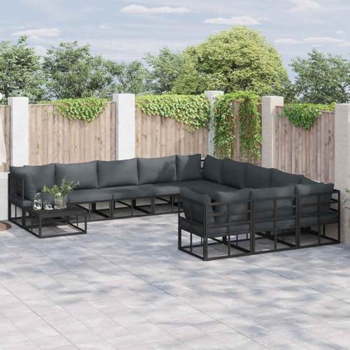 Qnhdfrt Garten Sofa Set Schwarz Modular Outdoor Lounge Möbel Set 70 x 70 x 32 cm Aluminium Rahmen mit Wetterfesten Kissen für Terrasse Garten und Balkon von Qnhdfrt
