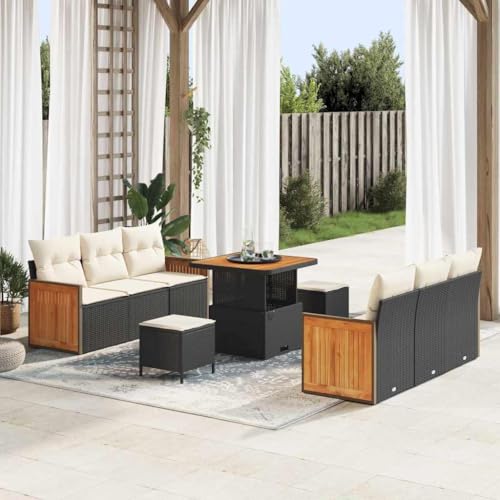 Qnhdfrt Garten Sofa Set Schwarz Poly Rattan und Akazienholz Modernes Design für Garten, Balkon und Terrasse mit Kissen Qnhdfrt Garten Sofa Set Schwarz Poly Rattan und Akazienholz Modernes Design für Garten, Balkon und Terrasse mit Kissen von Qnhdfrt