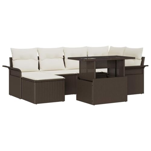 Qnhdfrt Garten Sofa Set aus natürlichem Rattan mit Kissen, Outdoor Ecksofa für Balkon und Terrasse, wetterfestes Lounge Set in Braun-Weiß, modular und platzsparend von Qnhdfrt