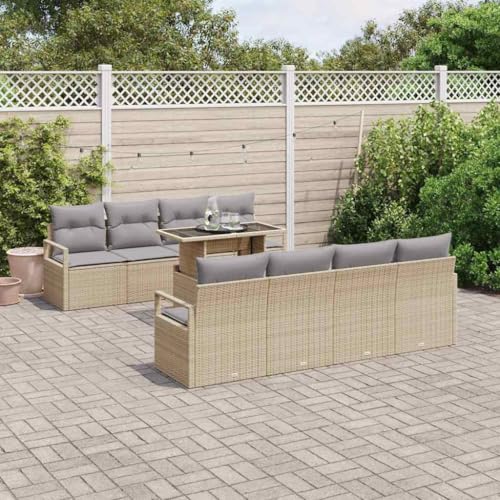 Qnhdfrt Garten Sofa Set aus robustem Poly Rattan in Beige, 9-teiliges Outdoor Lounge Set mit Kissen, modernes Design für Garten und Terrasse von Qnhdfrt