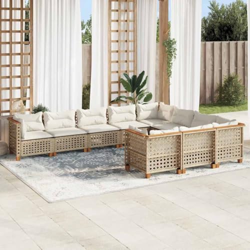 Qnhdfrt Garten Sofagarnitur 10 teilig Beige PE Rattan Ecksofa Lounge Set mit Kissen für Terrasse Balkon und Garten von Qnhdfrt