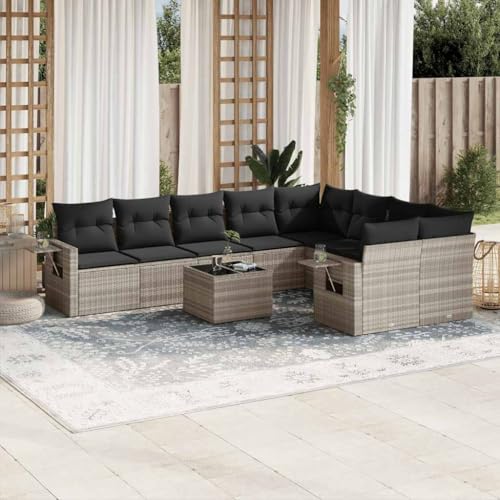 Qnhdfrt Garten Sofagarnitur 10 teilig Hellgrau PE Rattan mit Kissen und Glas Tischplatte Modulares Design für Terrasse Balkon und Garten Qnhdfrt Garten Sofagarnitur 10 teilig Hellgrau PE Rattan mit Kissen und Glas Tischplatte Modulares Design für Terrasse Balkon und Garten von Qnhdfrt