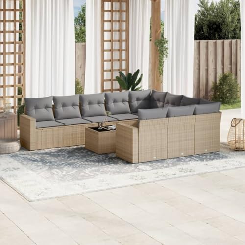 Qnhdfrt Garten Sofagarnitur 11 TLG Beige PE Rattan Lounge Set mit Kissen für Terrasse Balkon Garten von Qnhdfrt