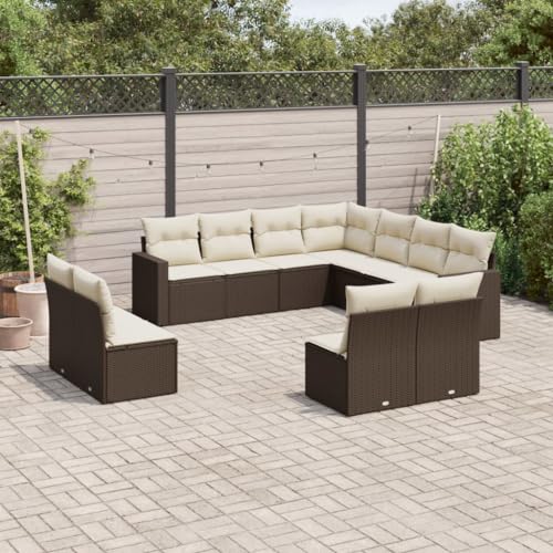 Qnhdfrt Garten Sofagarnitur 11 TLG Braun PE Rattan mit Cremeweißen Kissen Modulares Design für Garten Terrasse oder Balkon und Wetterfest Qnhdfrt Garten Sofagarnitur 11 TLG Braun PE Rattan mit Cremeweißen Kissen Modulares Design für Garten Terrasse oder Balkon und Wetterfest von Qnhdfrt