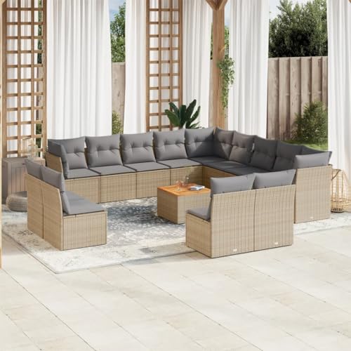 Qnhdfrt Garten Sofagarnitur 14 teilig Beige PE Rattan mit Kissen Lounge Set für Terrasse Garten und Balkon von Qnhdfrt
