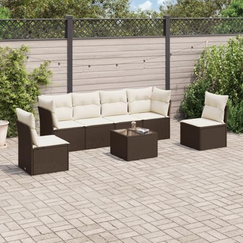 Qnhdfrt Garten Sofagarnitur 4 Sitzer Set Braun PE Rattan mit Kissen Stauraum und Glas Tisch für Terrasse Garten und Balkon Qnhdfrt Garten Sofagarnitur 4 Sitzer Set Braun PE Rattan mit Kissen Stauraum und Glas Tisch für Terrasse Garten und Balkon von Qnhdfrt