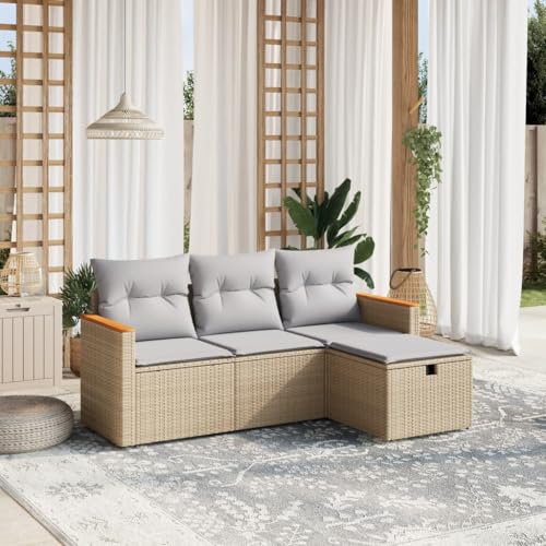 Qnhdfrt Garten Sofagarnitur 4 Teile Set PE Rattan Lounge Möbel mit Kissen Beige Outdoor Sitzgruppe für Garten Terrasse Balkon Qnhdfrt Garten Sofagarnitur 4 Teile Set PE Rattan Lounge Möbel mit Kissen Beige Outdoor Sitzgruppe für Garten Terrasse Balkon von Qnhdfrt