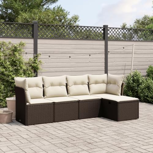 Qnhdfrt Garten Sofagarnitur 5 TLG Braun PE Rattan mit Kissen Outdoor Lounge Set für Terrasse Garten und Balkon von Qnhdfrt