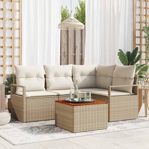 Qnhdfrt Garten Sofagarnitur 5 Teile Beige Weiß Groß PE Rattan und Akazienholz Modernes Design mit Stauraum für Terrasse Garten und Balkon Qnhdfrt Garten Sofagarnitur 5 Teile Beige Weiß Groß PE Rattan und Akazienholz Modernes Design mit Stauraum für Terrasse Garten und Balkon von Qnhdfrt