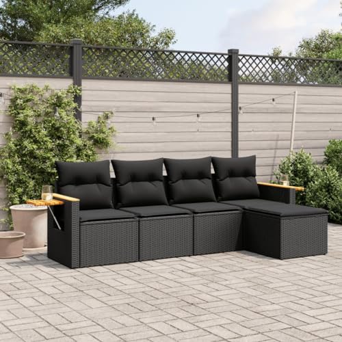 Qnhdfrt Garten Sofagarnitur 5 Teile Schwarz PE Rattan mit Stauraum und Klapptisch Modulares Design UV Beständig für Terrasse Garten und Balkon von Qnhdfrt