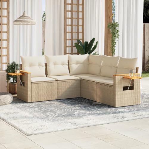 Qnhdfrt Garten Sofagarnitur 5 teilig Beige PE Rattan Lounge Set mit Stauraum Kissen und Beistelltisch für Terrasse Garten und Balkon Qnhdfrt Garten Sofagarnitur 5 teilig Beige PE Rattan Lounge Set mit Stauraum Kissen und Beistelltisch für Terrasse Garten und Balkon von Qnhdfrt