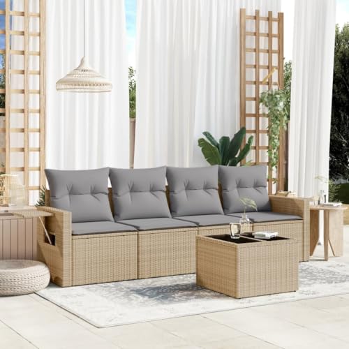 Qnhdfrt Garten Sofagarnitur 5 teilig Beige PE Rattan mit Glas Tischplatte und Kissen Modulares Design für Garten Terrasse Balkon Qnhdfrt Garten Sofagarnitur 5 teilig Beige PE Rattan mit Glas Tischplatte und Kissen Modulares Design für Garten Terrasse Balkon von Qnhdfrt