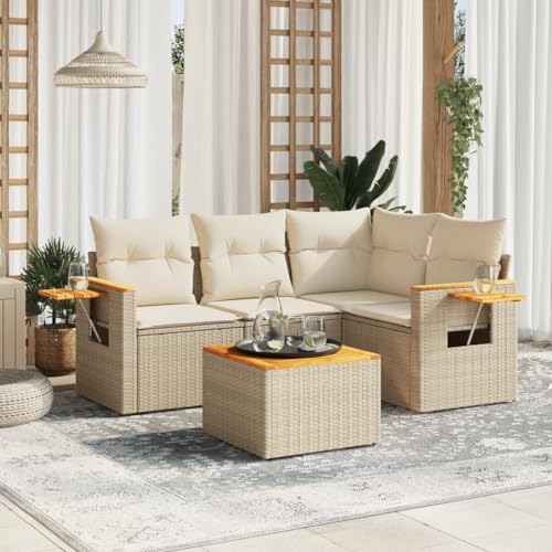 Qnhdfrt Garten Sofagarnitur 5 teilig PE Rattan Set mit Klapptisch Stauraum und Kissen Beige für Terrasse Balkon Garten Qnhdfrt Garten Sofagarnitur 5 teilig PE Rattan Set mit Klapptisch Stauraum und Kissen Beige für Terrasse Balkon Garten von Qnhdfrt