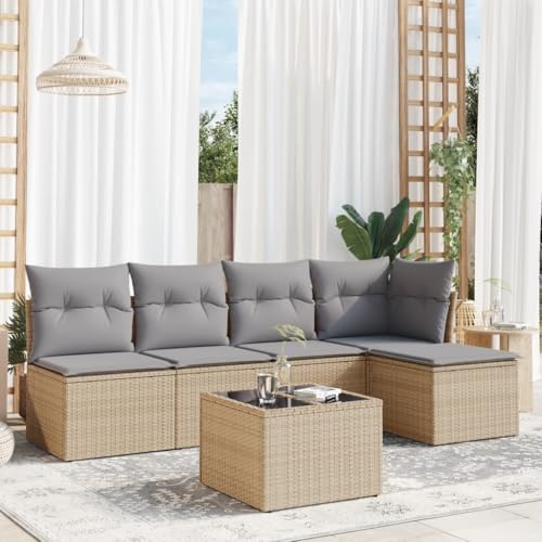 Qnhdfrt Garten Sofagarnitur 6 TLG PE Rattan Set mit Glas Tisch Beige Grau für Terrasse Balkon Garten Qnhdfrt Garten Sofagarnitur 6 TLG PE Rattan Set mit Glas Tisch Beige Grau für Terrasse Balkon Garten von Qnhdfrt
