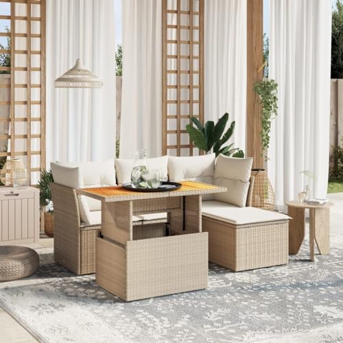 Qnhdfrt Garten Sofagarnitur 6 TLG Set aus PE Rattan mit Kissen Beige Sitzgruppe Outdoor für Terrasse Balkon Garten von Qnhdfrt