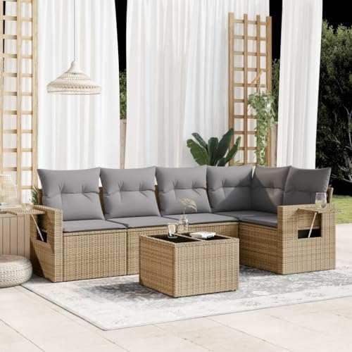 Qnhdfrt Garten Sofagarnitur 6 teilig Beige PE Rattan mit Kissen und Glas Tischplatte Modulares Design für Terrasse Garten und Balkon Qnhdfrt Garten Sofagarnitur 6 teilig Beige PE Rattan mit Kissen und Glas Tischplatte Modulares Design für Terrasse Garten und Balkon von Qnhdfrt